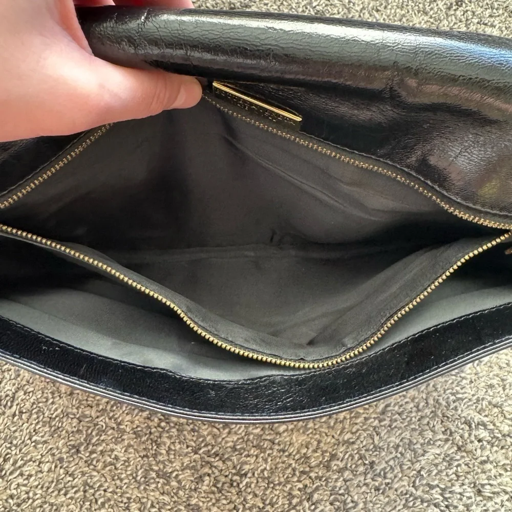 Bottega Veneta Authentic Vintage Black Glazed Calfskin Leather Foldover Clutch